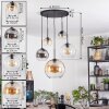 Koyoto Lampadario a sospensione, Lampada a sfera, Lampada a sospensione 45 cm Ambrato, Chiaro, Grigio fumo, 5-Luci