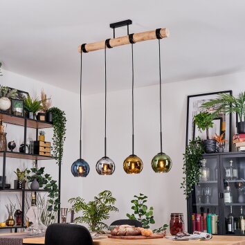 Koyoto Lampadario a sospensione, Lampada a sfera, Lampada a sospensione Écru, Nero, 4-Luci