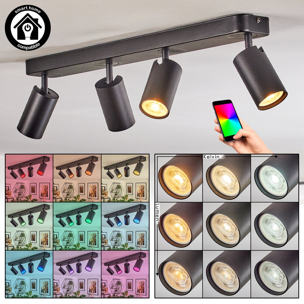 Foren Plafoniera, Faretto da soffitto LED Nero, 4-Luci, Cambia colore main product photo