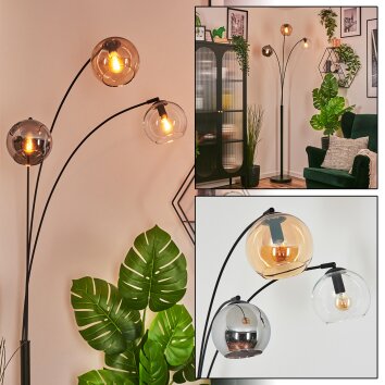 Koyoto Lampada a sfera, Lampada da terra Ambrato, Cromo, Chiaro, Grigio fumo, 3-Luci