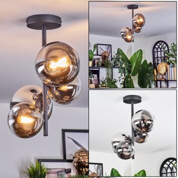 Chehalis Plafoniera, Lampada a sfera Cromo, Chiaro, Grigio fumo, 4-Luci