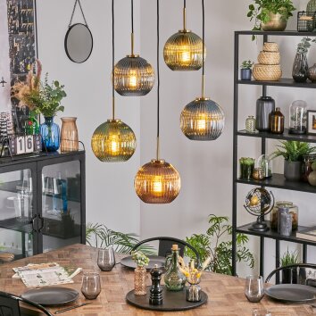 Koyoto Lampadario a sospensione, Lampada a sfera, Lampada a sospensione Oro, Nero, 5-Luci