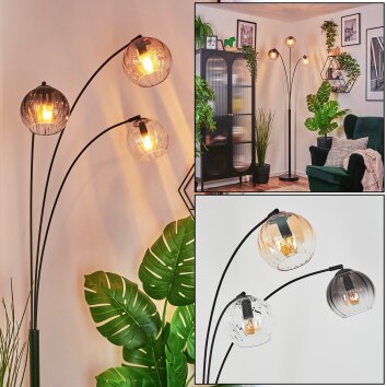 Koyoto Lampada a sfera, Lampada da terra Ambrato, Chiaro, Grigio fumo, 3-Luci