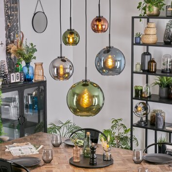 Koyoto Lampadario a sospensione, Lampada a sfera, Lampada a sospensione Blu, Cromo, Verde, Ramato, Grigio fumo, 5-Luci