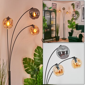 Ripoll Lampada a sfera, Lampada da terra Ambrato, Grigio fumo, 3-Luci