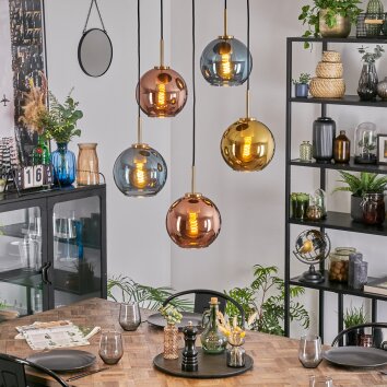 Koyoto Lampadario a sospensione, Lampada a sfera, Lampada a sospensione Oro, Nero, 5-Luci
