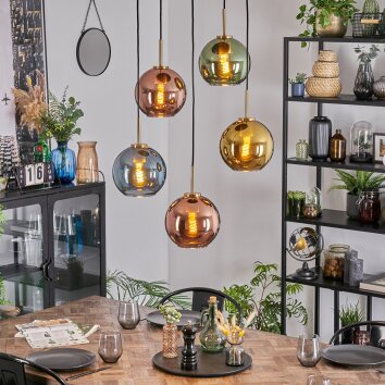 Koyoto Lampadario a sospensione, Lampada a sfera, Lampada a sospensione Oro, Nero, 5-Luci