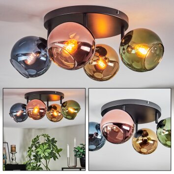 Koyoto Plafoniera, Lampada a sfera Blu, Oro, Verde, Ramato, 4-Luci