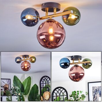 Chehalis Plafoniera, Lampada a sfera Oro, Nero, 3-Luci