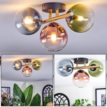 Chehalis Plafoniera, Lampada a sfera Oro, Nero, 3-Luci