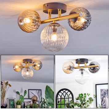 Chehalis Plafoniera, Lampada a sfera Oro, Nero, 3-Luci