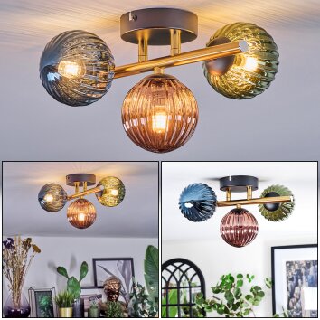 Chehalis Plafoniera, Lampada a sfera Oro, Nero, 3-Luci