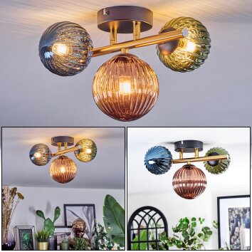 Chehalis Plafoniera, Lampada a sfera Oro, Nero, 3-Luci