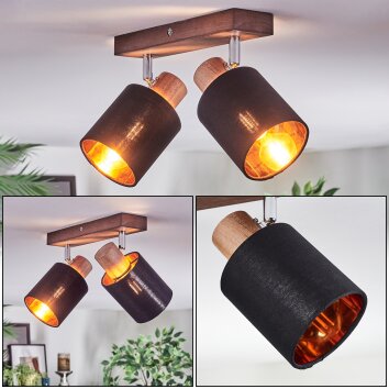 Fallhagen Plafoniera, Faretto da soffitto Cromo, Legno scuro, 2-Luci