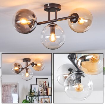 Gastor Plafoniera, Lampada a sfera Ambrato, Chiaro, Grigio fumo, 3-Luci