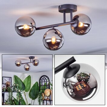 Chehalis Plafoniera, Lampada a sfera Cromo, Grigio fumo, 3-Luci