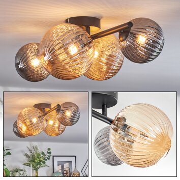 Chehalis Plafoniera, Lampada a sfera Ambrato, Grigio fumo, 4-Luci