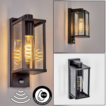 Tourega Lampada da parete per esterno, Applique Nero, 1-Luce, Sensori di movimento