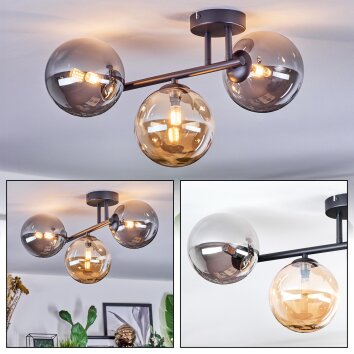 Chehalis Plafoniera, Lampada a sfera Ambrato, Grigio fumo, 3-Luci