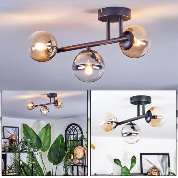 Chehalis Plafoniera, Lampada a sfera Ambrato, Chiaro, Grigio fumo, 3-Luci