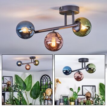Chehalis Plafoniera, Lampada a sfera Blu, Verde, Ramato, 3-Luci
