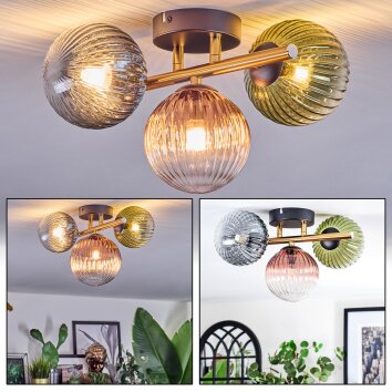 Chehalis Plafoniera, Lampada a sfera Oro, Nero, 3-Luci