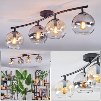 Koyoto Plafoniera, Lampada a sfera Ambrato, Chiaro, Grigio fumo, 4-Luci
