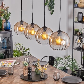 Koyoto Lampadario a sospensione, Lampada a sfera, Lampada a sospensione Ambrato, Chiaro, 4-Luci