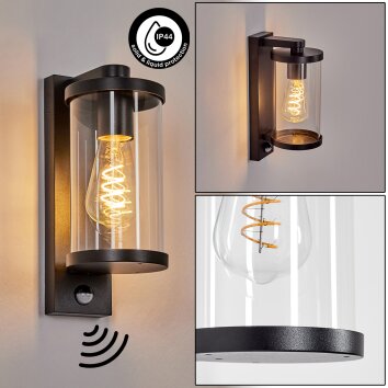 Telhada Lampada da parete per esterno, Applique Nero, 1-Luce, Sensori di movimento