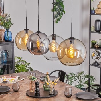 Koyoto Lampadario a sospensione, Lampada a sfera, Lampada a sospensione Ambrato, Chiaro, Grigio fumo, 4-Luci
