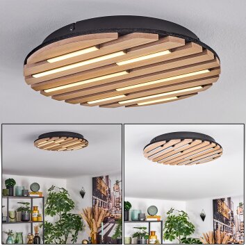 Vorlix Plafoniera LED Aspetto del legno, Nero, 1-Luce