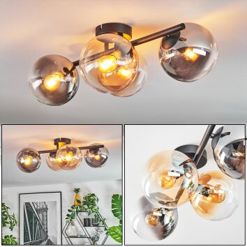 Gastor Plafoniera, Lampada a sfera Ambrato, Chiaro, Grigio fumo, 4-Luci