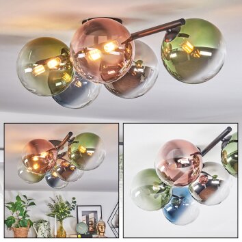 Chehalis Plafoniera, Lampada a sfera Blu, Cromo, Verde, Chiaro, Ramato, Grigio fumo, 5-Luci