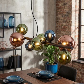 Chehalis Lampadario a sospensione, Lampada a sfera, Lampada a sospensione Blu, Verde, Ramato, 8-Luci