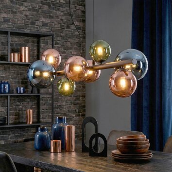 Chehalis Lampadario a sospensione, Lampada a sfera, Lampada a sospensione Blu, Verde, Ramato, 8-Luci