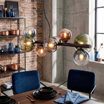 Chehalis Lampadario a sospensione, Lampada a sfera, Lampada a sospensione Blu, Cromo, Verde, Chiaro, Ramato, Grigio fumo, 8-Luci