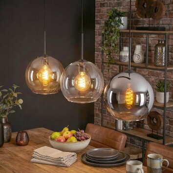 Koyoto Lampadario a sospensione, Lampada a sfera, Lampada a sospensione Ambrato, Chiaro, Grigio fumo, 3-Luci