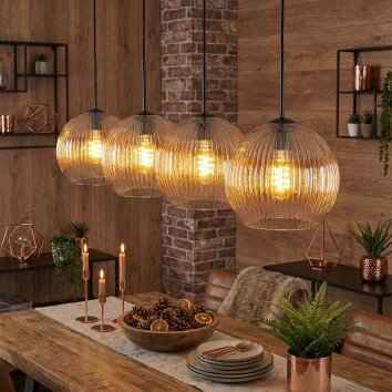 Koyoto Lampadario a sospensione, Lampada a sfera, Lampada a sospensione Ambrato, Chiaro, 4-Luci