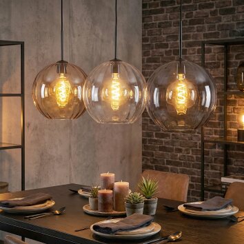 Koyoto Lampadario a sospensione, Lampada a sfera, Lampada a sospensione 30 cm Ambrato, Chiaro, Grigio fumo, 3-Luci