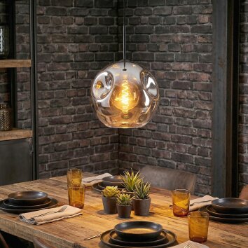 Ripoll Lampadario a sospensione, Lampada a sfera, Lampada a sospensione Cromo, Chiaro, Grigio fumo, 1-Luce