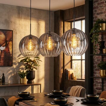 Koyoto Lampadario a sospensione, Lampada a sfera, Lampada a sospensione Chiaro, Grigio fumo, 3-Luci