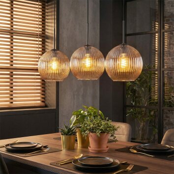 Koyoto Lampadario a sospensione, Lampada a sfera, Lampada a sospensione Ambrato, 3-Luci
