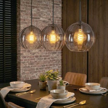 Koyoto Lampadario a sospensione, Lampada a sfera, Lampada a sospensione Chiaro, Grigio fumo, 3-Luci