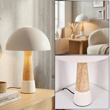 Forgek Lampada da tavolo Crema, Effetto pietra, Bianco, 1-Luce