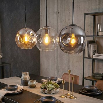 Ripoll Lampadario a sospensione, Lampada a sfera, Lampada a sospensione Ambrato, Chiaro, Grigio fumo, 3-Luci