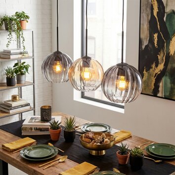Koyoto Lampadario a sospensione, Lampada a sospensione Ambrato, Chiaro, Grigio fumo, 3-Luci