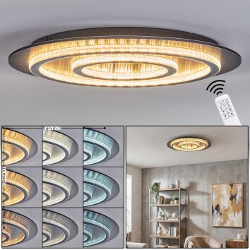 Lidor Plafoniera LED Antracite, Grigio, Nero, 1-Luce, Telecomando