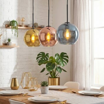 Koyoto Lampadario a sospensione, Lampada a sfera, Lampada a sospensione Blu, Oro, Ramato, 3-Luci