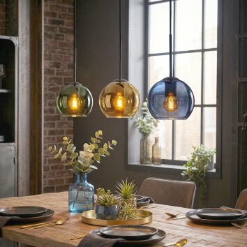 Koyoto Lampadario a sospensione, Lampada a sfera, Lampada a sospensione Blu, Oro, Verde, 3-Luci