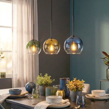 Koyoto Lampadario a sospensione, Lampada a sfera, Lampada a sospensione Blu, Oro, Verde, Chiaro, 3-Luci